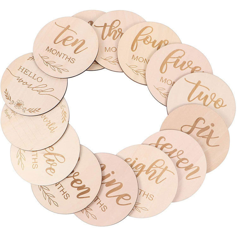 Wooden Baby Monthly Milestone Photo Cards, Double Sided Photo Prop Milestone Discs, Baby And Pregnancy Growth Announcement Cards