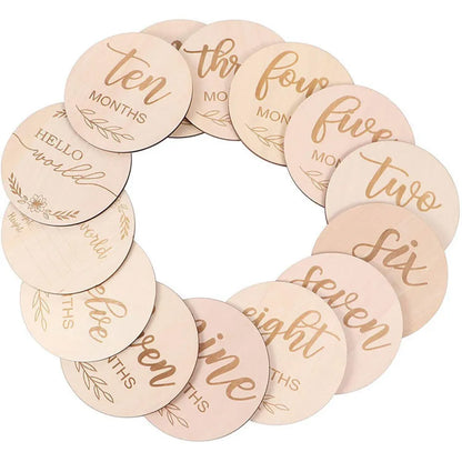Wooden Baby Monthly Milestone Photo Cards, Double Sided Photo Prop Milestone Discs, Baby And Pregnancy Growth Announcement Cards