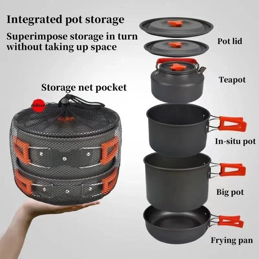 Camping Cookware Cooking Kettle Pot Hiking Picnic Equipment Portable Frying Pan Hanging Pot, Hiking Picnic Tableware