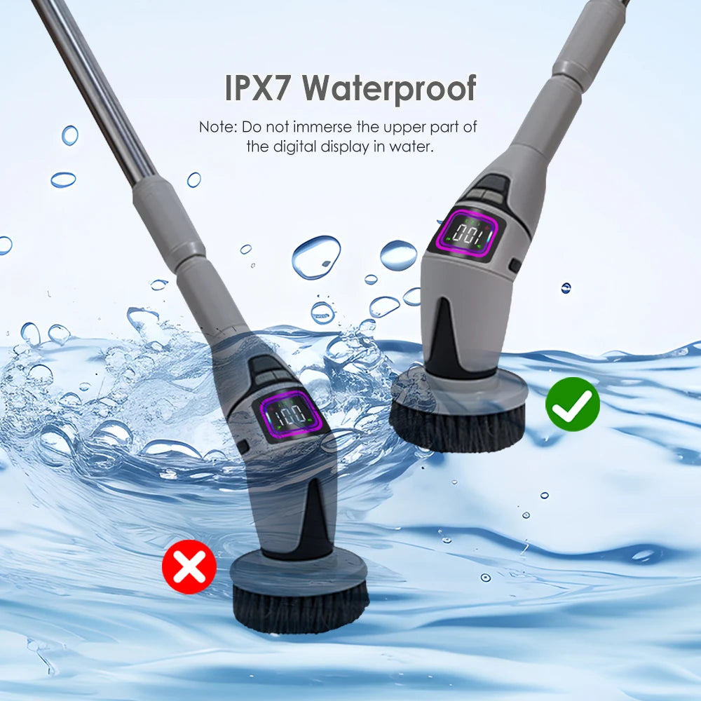 Rechargeable Electric Spin Scrubber, 3 Speed Settings, with Extendable Handle and Voice Prompts, for Whole House Clean