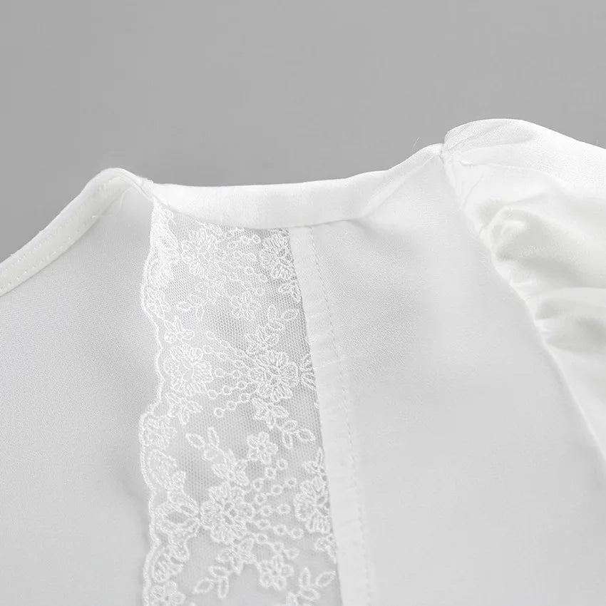 Elegant Satin Lace Patchwork Skirt Two-piece Set V Neck Short Sleeve Lace Up Tops Mini Skirts Suit 2026 New Party Daily Outfits
