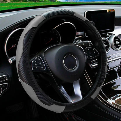 Carbon fiber PU leather car steering wheel cover without inner ring suitable for 14.5-15 inch car wheel covers