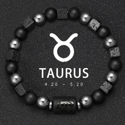 12 Constellation Zodiac Bracele Signs Beads Couples Bracelet Square Volcanic Stone Elastic Charm Bracelet for Women Men Gift