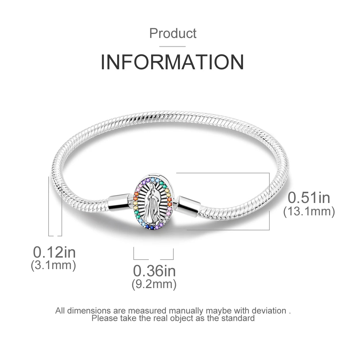 New Charm Bracelet 925 Silver Heart Shape Holy Mother Snake Chain Clasp Bracelet Fit Original Bead DIY Fashion Jewelry