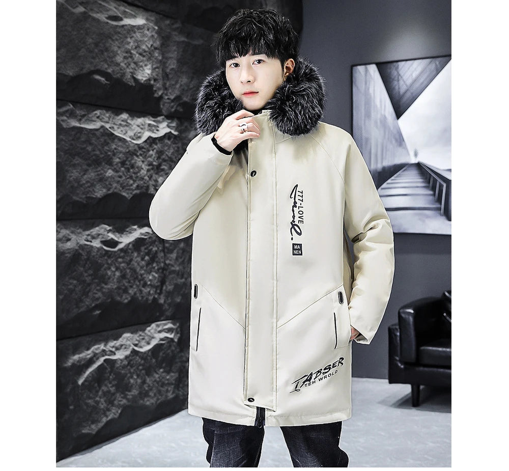 Winter Men's Long Down Jacket Fashion Male Thermal Parkas Coats Casual Men Classic Fur Collar Warm Padded Jackets Clothing 5XL