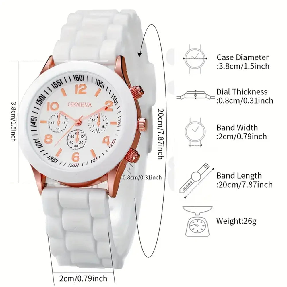 6PCS/Set Women's Watches Casual Silicone Band Analog Quartz Watch Heart Pearls Jewelry Set(Without Box)