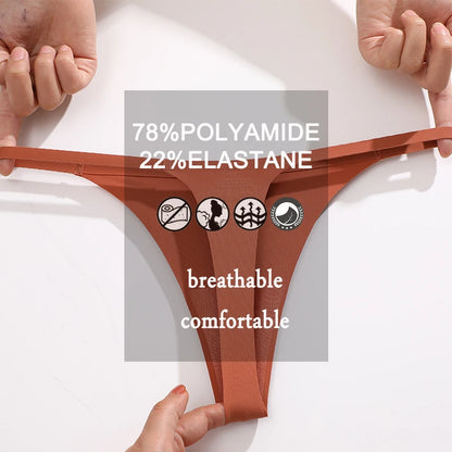 4PCS/Set Silk Seamless Thongs for Women Sexy Low Rise Panties Female Ultra Thin Breathable Underwear G-String T-Back Underpants