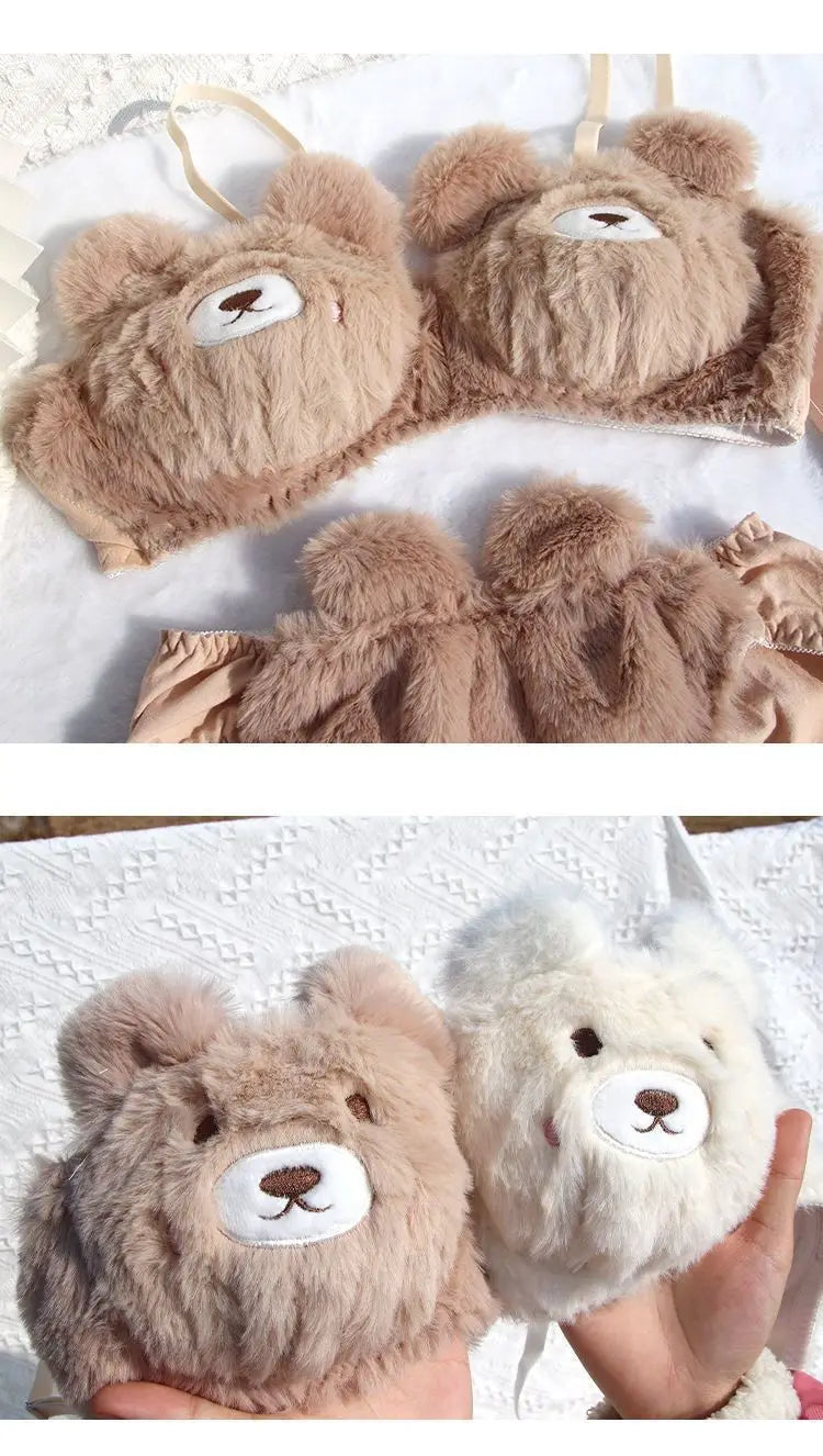 Soft and Cute Bear Japanese-style Lingerie for Women, Autumn and Winter Cartoon Plush Comfortable and Adorable Girl Bra