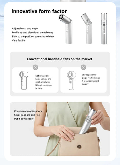 Lenovo Portable Foldable Handheld Fan Brushless Motor USB Rechargeable Mini Fan 199-Speed Settings with LED Display Small Fan