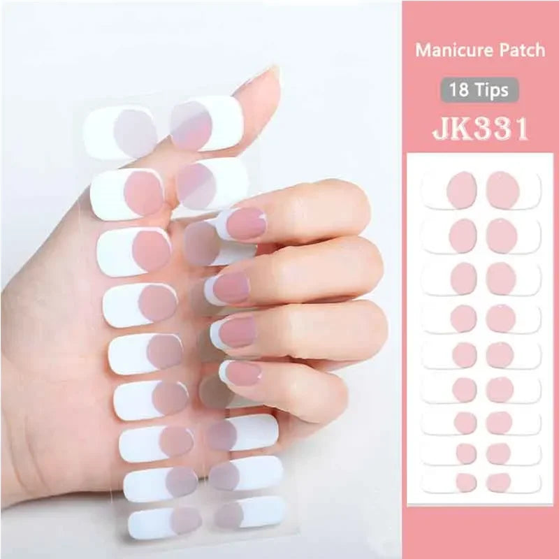 16/18/20Tips Semi-Cured Gel Nail Strips Adhesive Full Cover Stickers for Nails UV Lamp Need Press On Nails Fashion Manicure