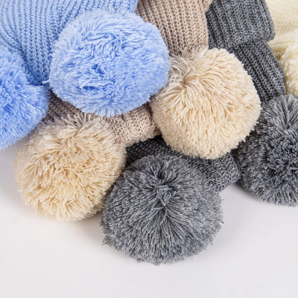 0-12M Solid Knitted Cute Pom Pom Cap Newborn Boys Girls Turban Hats Hospital Bonnets Infant Autumn Winter Headwraps Kid Headwear