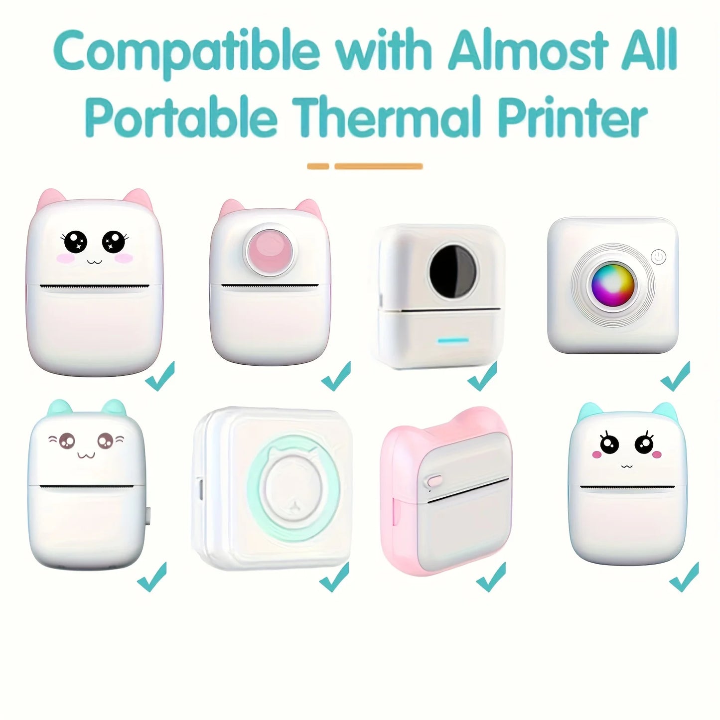 5/10/20 Rolls Mini Printer Thermal Paper with Core, White Adhesive Paper 57mm, Compatible with C9/X5/X6/X15 Mini Thermal Printer