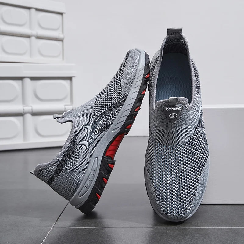 Men's lightweight slip-on sneakers - non-slip casual shoes suitable for hiking, daily wear, and outdoor adventures, black low-top fabric design, with synthetic sole, round toe, ideal for spring and autumn, hiking gear
