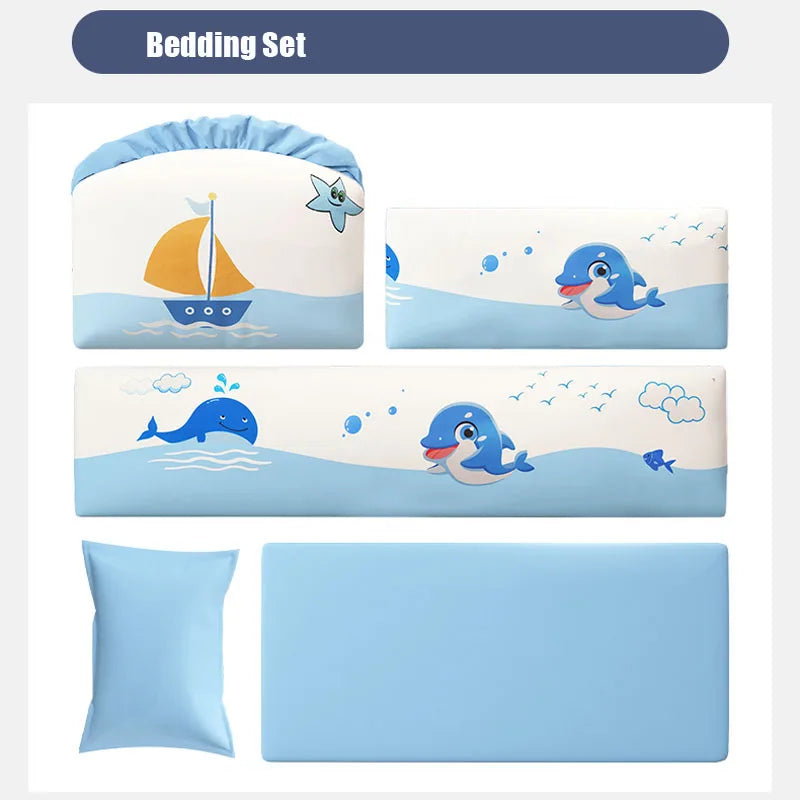 Wood Baby Crib With Mosquito Net And Diaper Table Convert To Kids Bed, Bedding Set, Baby Cot, Bed, Rocker Mattress