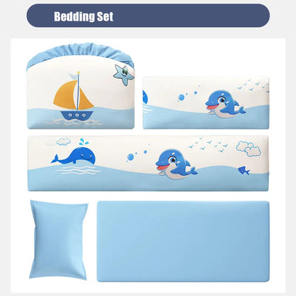 Wood Baby Crib With Mosquito Net And Diaper Table Convert To Kids Bed, Bedding Set, Baby Cot, Bed, Rocker Mattress
