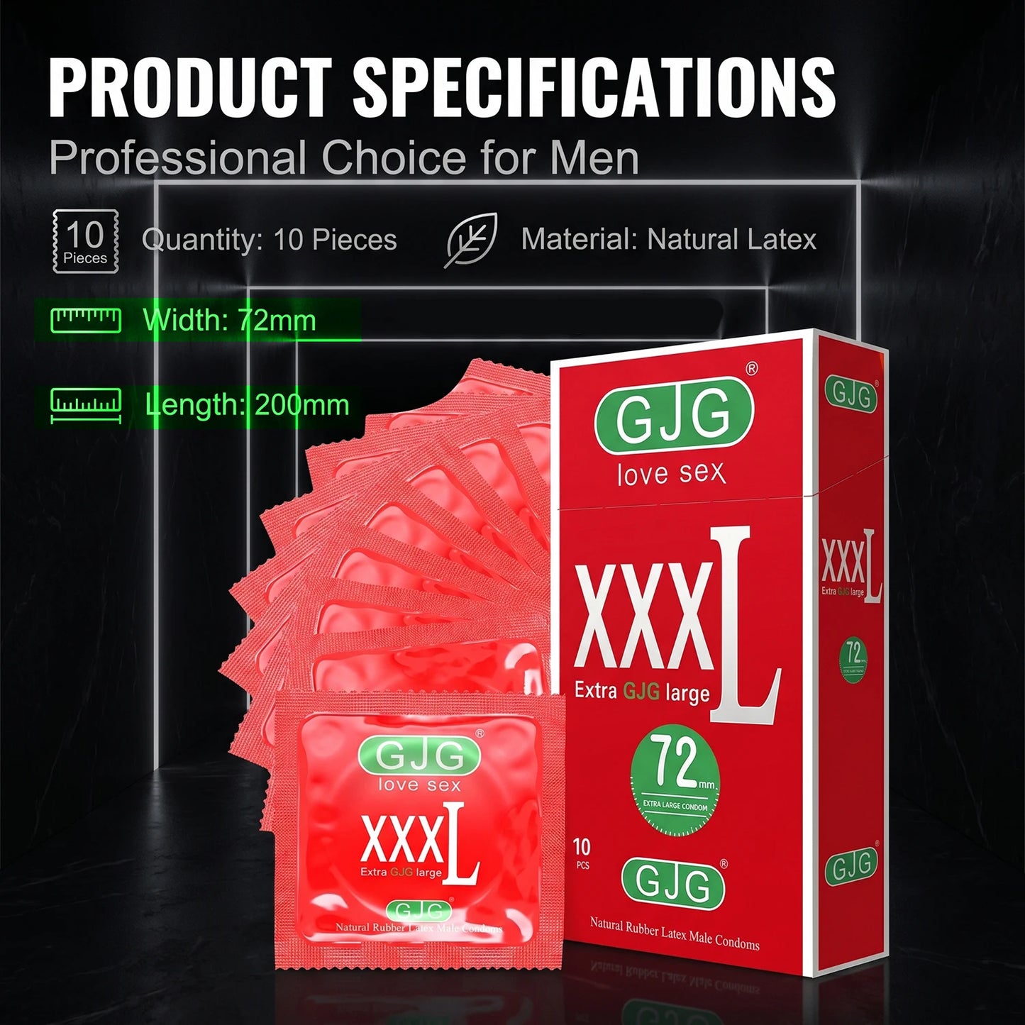 Width-72mm(Length-200mm) Large Size Condoms  Men Latex Condom Safe Contraception Protection Adult Sex Products Intimate Care