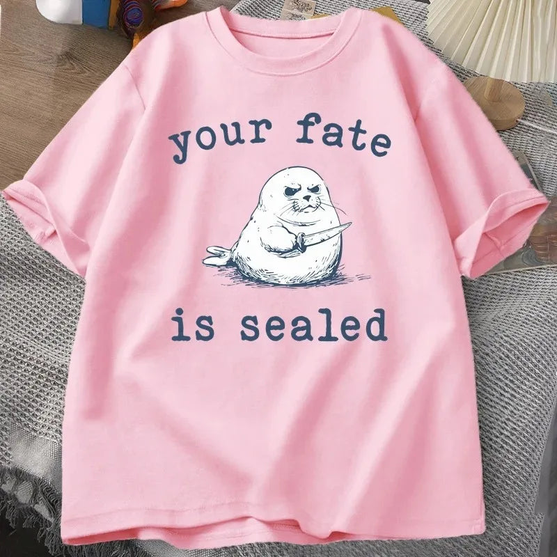 Your Fate Is Sealed T-Shirt Women Harajuku Funny Tshirt Animal Retro Y2k Fashion Top Short Sleeve Letter Print T Shirt Tops