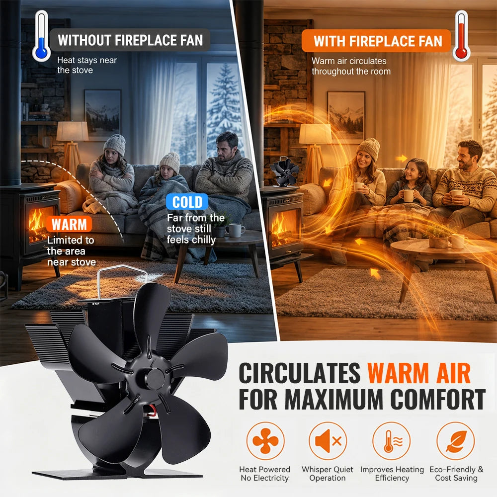 Mini Stove Fan Heat Powered Fireplace Fan Log Wood Burner Eco-fan Quiet 5 Blade Fireplace Fan Home Winter Warm Heat Distribution