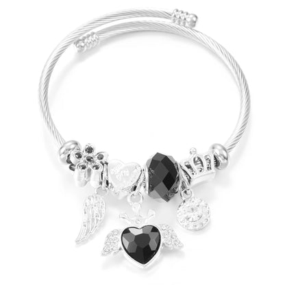 New Trendy Rhinestones Dragonfly Crystal Beaded Pendant Bracelet Stainless Steel 4 Colors Closure Bangles Women Bracelet Jewelry