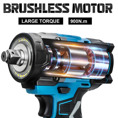Gisam 900N.M Brushless Electric Impact Wrench 1/2" Cordless High Torque Wrench Drill Screwdrivers Tools For Makita Battery Pin