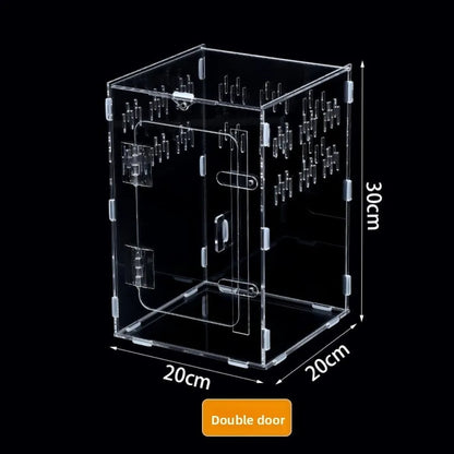 Acrylic Jumping Spider Enclosure 2 Doors Transparent Small Pet Terrarium Escape-proof Ventilated Design Reptile Habitat