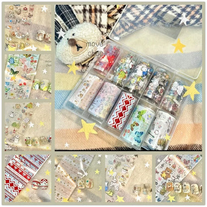 10Rolls Lacce Flower  Nail Foils Transfer Paper  Nail Art Stickers  Manicure Set Decal  Nails Decoration