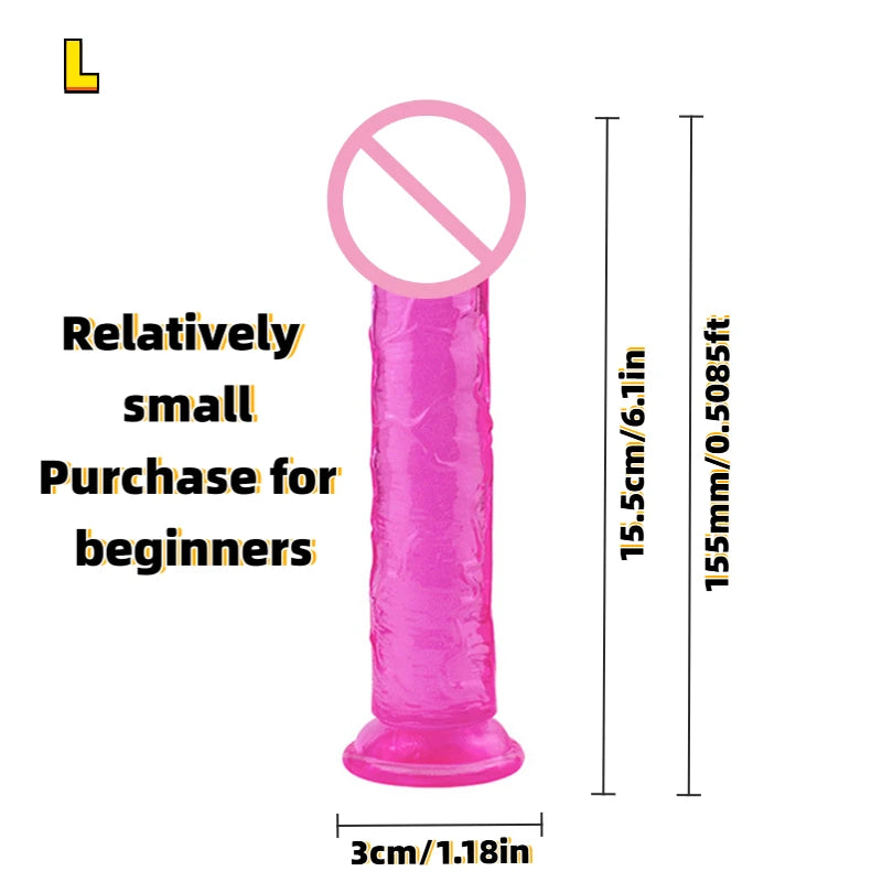 Realistic Soft Jelly Dildo Transparent Suction Cup Strong Grip Flexible Intimate Toy for Women Solo Couple Play