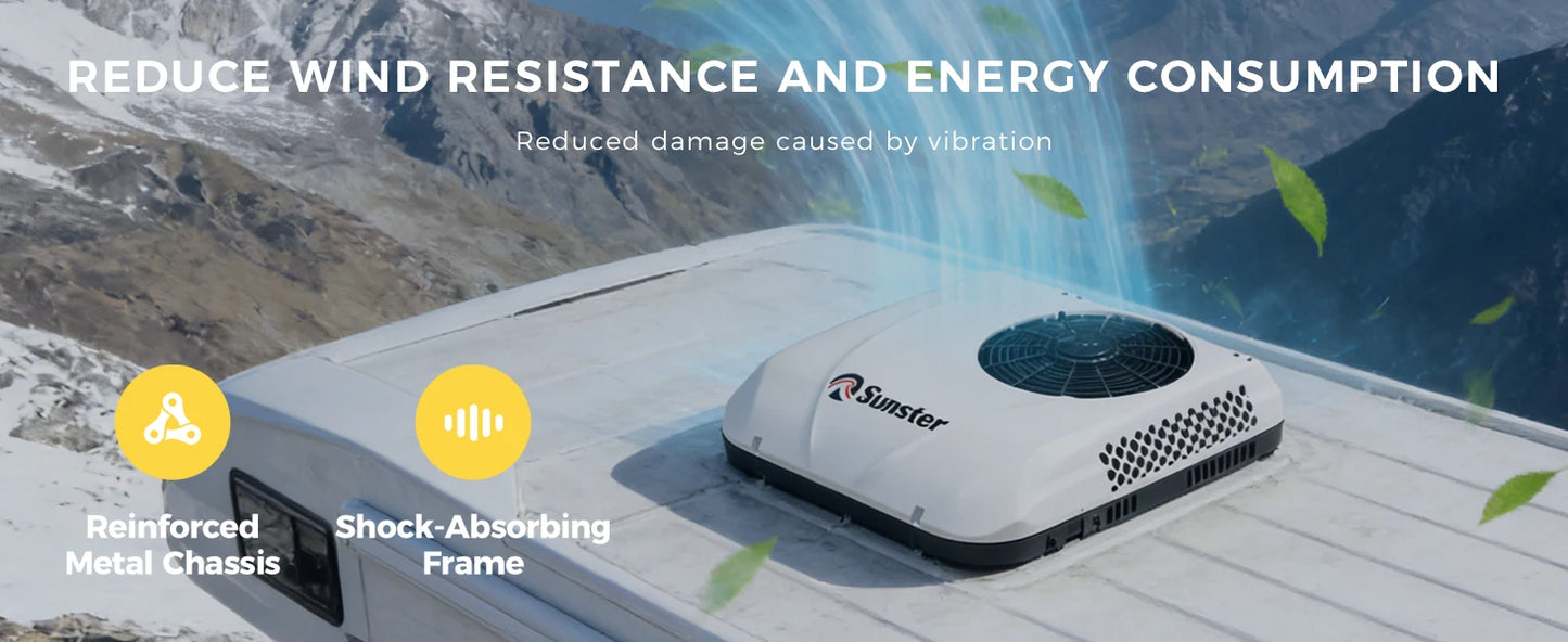 Sunster 12V/24V Fast Cooling Roof Air Conditioner Energy Conservation Rooftop Parking Air Conditioner For RV Truck Camper Van Caravans Motor Portable Air Conditioner