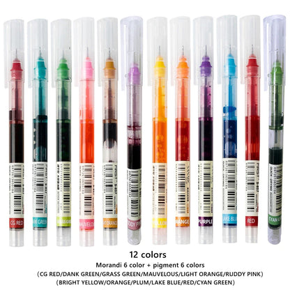 12 Color/set Student School Office Stationery Fine Nib Gel Pen Big Ink Capacity Ballpoint Pen Straight Liquid Rollerball Pen