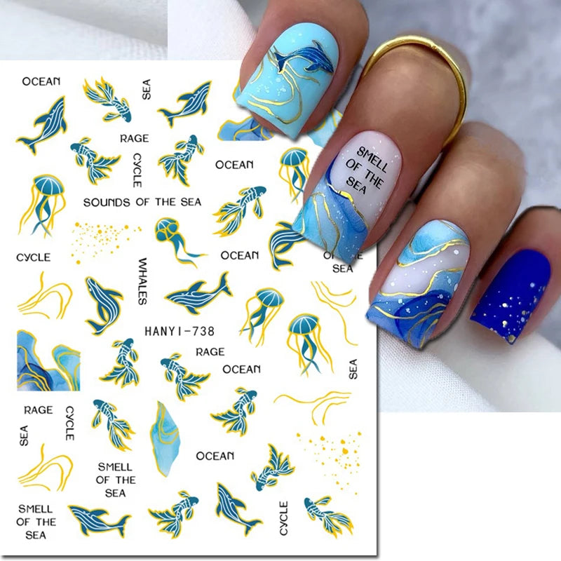 3d Nail Art Decals Elegant White RoyalBlue Roses Flowers Adhesive Sliders Nail Stickers Decoration For Nail Manicure
