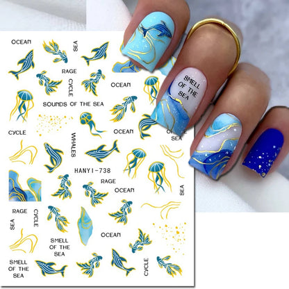 3d Nail Art Decals Elegant White RoyalBlue Roses Flowers Adhesive Sliders Nail Stickers Decoration For Nail Manicure