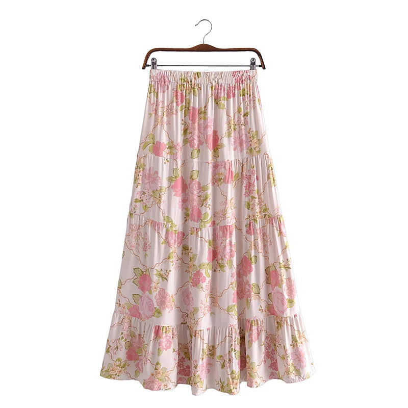 Boho Queens Women Two Piece Suit Outfits Strap Sleeveless Tops Bohemian Drawstring Maxi Skirts 2 Pieces Rayon Cotton Sets