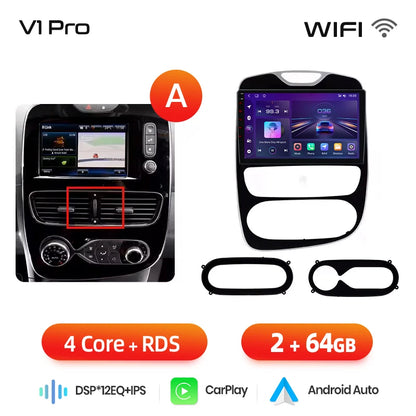 Junsun Wireless CarPlay Android Auto Car Radio for Renault Clio 4 2012- 2017 2 DIN Multimedia Stereo with Built-in Cooling Fan GPS Navigation SWC Bluetooth FM RDS DSP IPS Screen Car Intelligent Systems 4G WiFi 8 Core