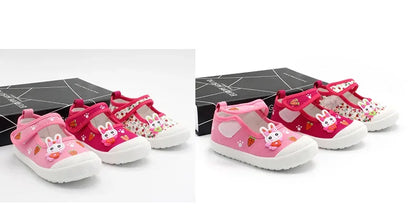JGSHOWKITO Girls Canvas Shoes Soft Sports Shoes Kids Running Sneakers Candy  With Cartoon Rabbit Carrots Prints Children