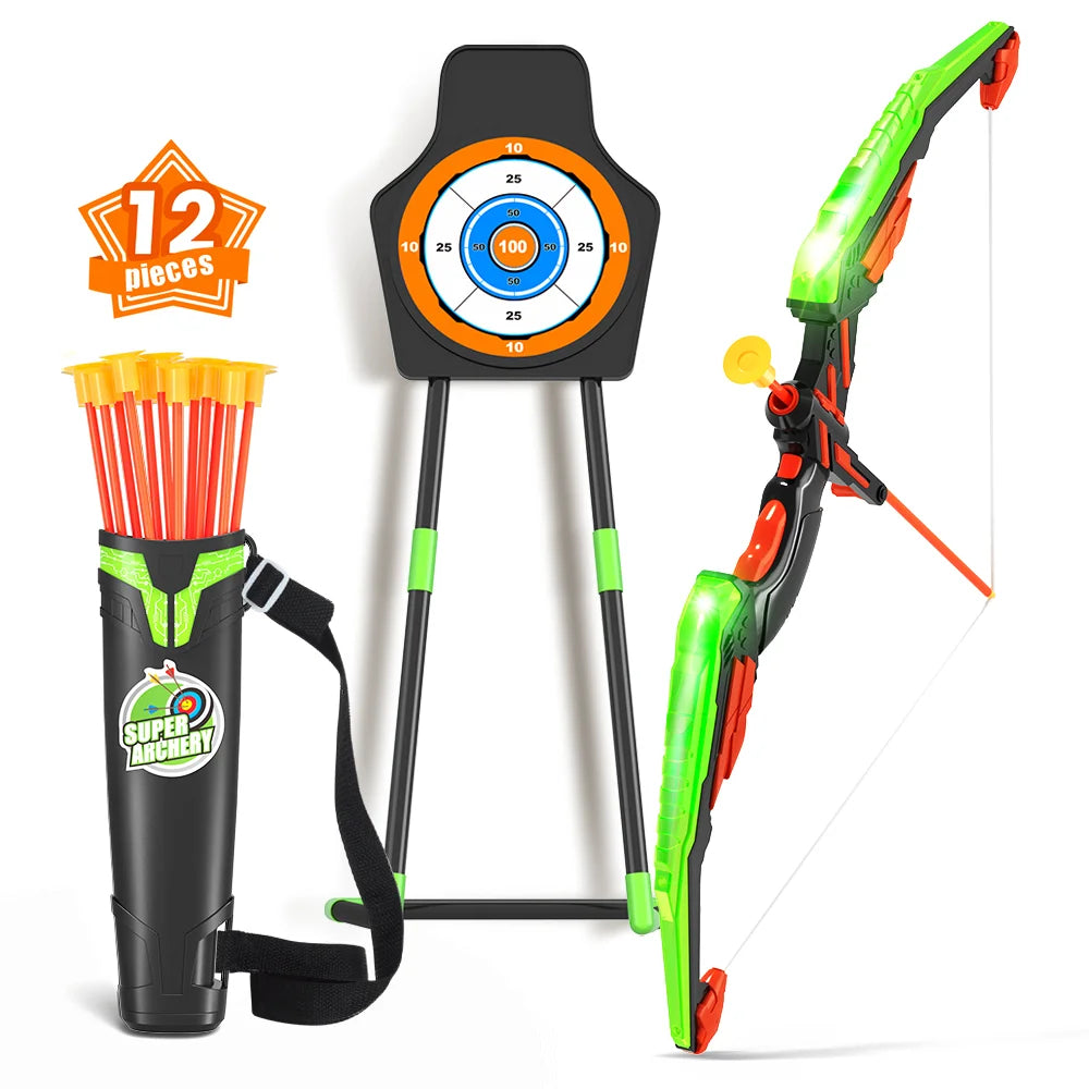 Bow and Arrow Set for Kids with LED Lights-Archery Set with 12 Suction Cup Arrows, Quivers & Standing Target, Outdoor Toys for Kids Boys & Girls Ages 3-12 Years Old