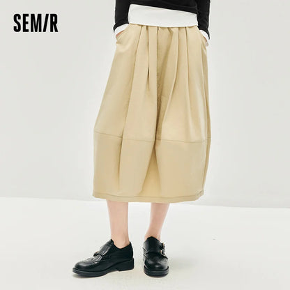 Semir Skirt Women's Solid Textured A-Line High Waist – Casual Long With Elastic Band Woman Clothing