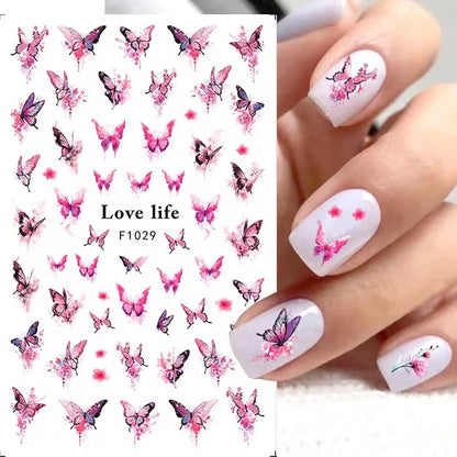 Black and White Love Flowers Line Art 3D Stickers Nail Decals Nail Art Accessories Butterfly Rose Nail Stickers Nail Sliders