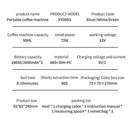7800mAh Long-Lasting 3-in-1 Portable Coffee Maker, Electric Capsule Coffee Machine for Car, Travel & Camping