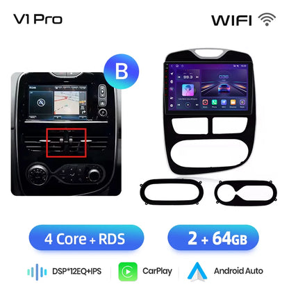 Junsun Wireless CarPlay Android Auto Car Radio for Renault Clio 4 2012- 2017 2 DIN Multimedia Stereo with Built-in Cooling Fan GPS Navigation SWC Bluetooth FM RDS DSP IPS Screen Car Intelligent Systems 4G WiFi 8 Core