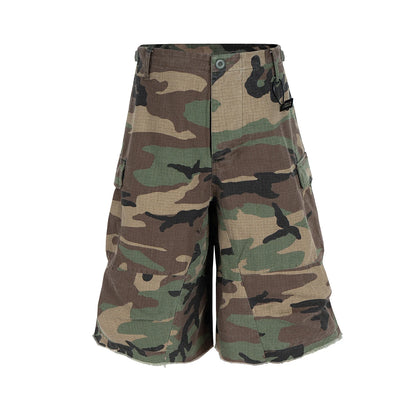 M65 Silhouette Camouflage Cargo Cropped Shorts for Men Wide Leg Patchwork Baggy Summer Shorts Oversized Loose Over Knee Pants