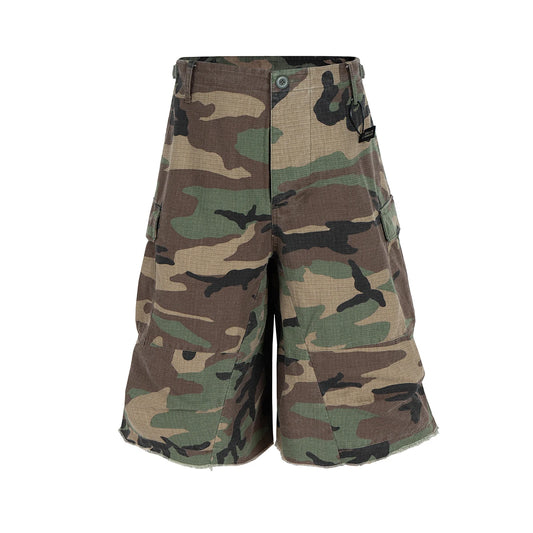 M65 Silhouette Camouflage Cargo Cropped Shorts for Men Wide Leg Patchwork Baggy Summer Shorts Oversized Loose Over Knee Pants