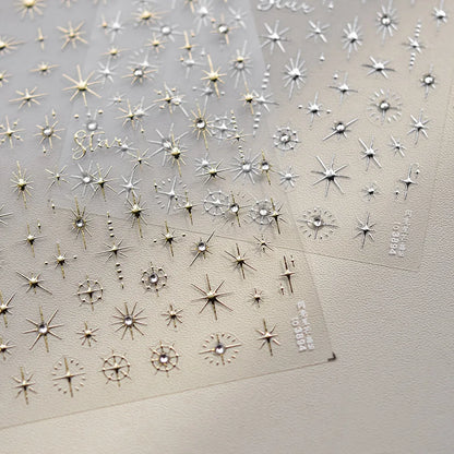 Gold Silver Starlight Laser Pink Colorful Glitter Star Bronzing Rhinestones Relief Nail Art Decorations Stickers Manicure Decals