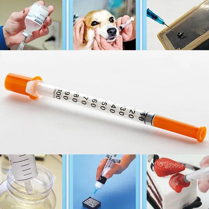 20/50/100pcs 1ml 0.5ml 30G 31G Disposable Syringe Plastic Veterinary Syringe With Needles Pet Animal Dog Cat Medical Supplies