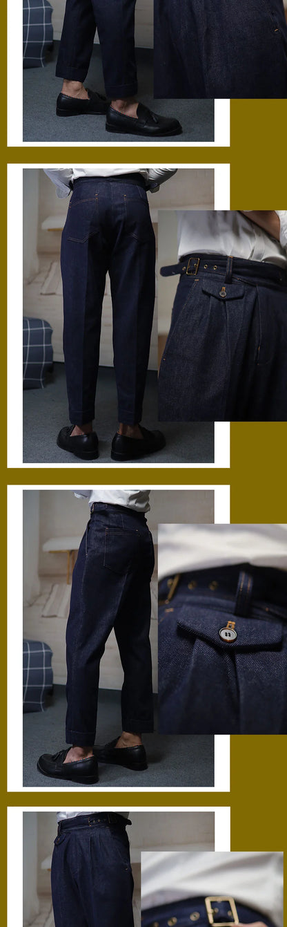 POT&CRAFTSMAN gurkha men's vintage denim denim pants Europe and the United States Slim Western pants Tibetan nine-minute pants