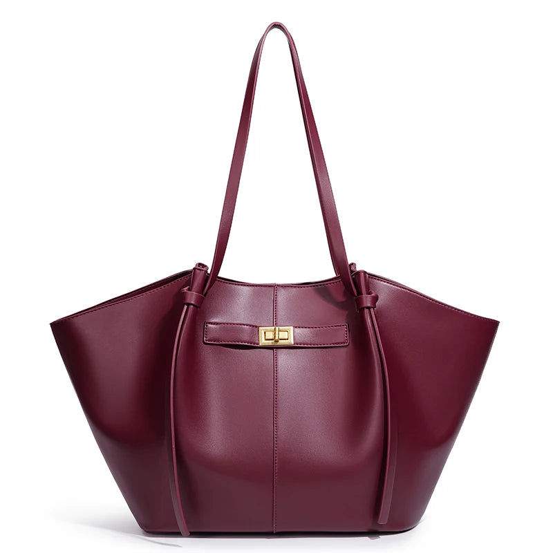 Fashion Large Capacity Trapeze Women Shoulder Bags Designer Metal Lock Handbags High-Quality Pu Leather Big Tote Commute Bag