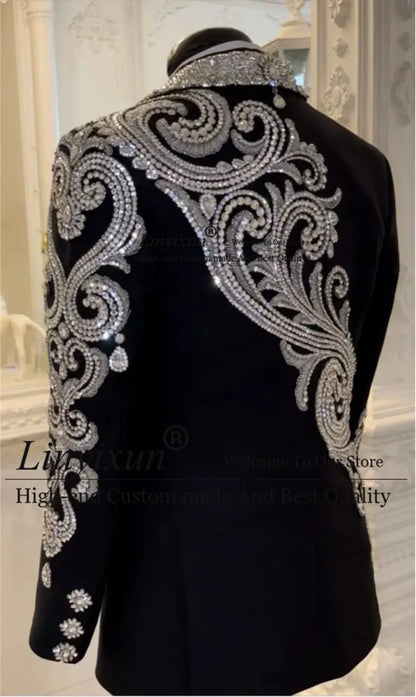 Designer Style Sparkling Diamond Men Suits For Wedding Prom Blazers Outfits 3 Pieces Groom Tuxedos Customized trajes para hombre