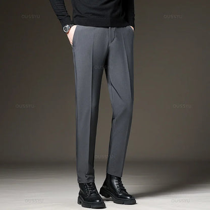 Autumn Winter Men‘s Suit Pants Slim Business Office Elastic Waist Black Grey Classic Pant Korean Trousers Male Plus Size 28-38