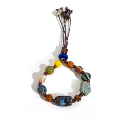 Handmade Ceramic Beaded Bracelet Adjustable Boho Woven Jewelry Vintage Ethnic Style Gift for Women Fashion Accessories S02-035