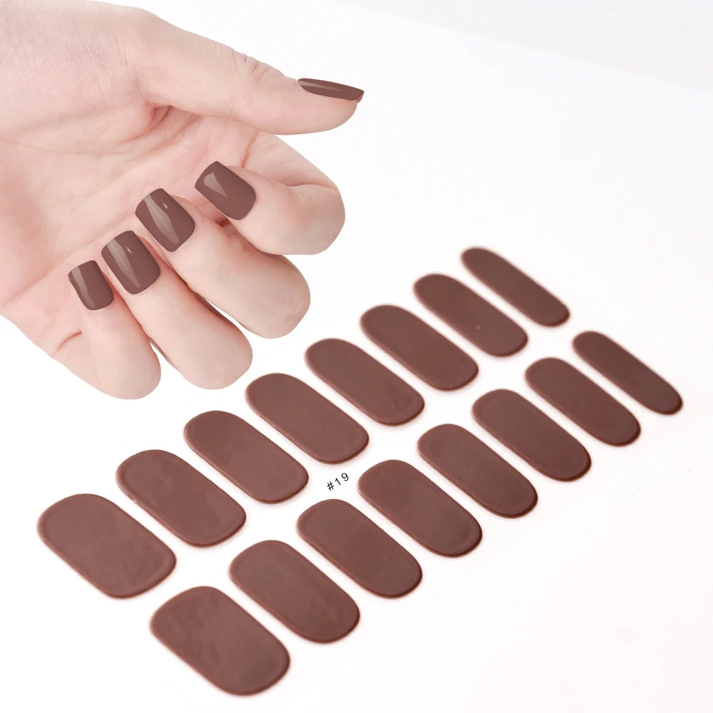 16Tips UV Semi-Cured Gel Nail Wraps Sticker 5D Pure Color Full Cover UV Lamp Gel Sticker Long-Lasting Nail Extension Patch Strip
