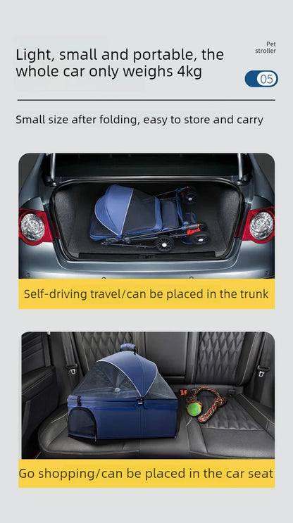 4 Wheel Foldable Pet Stroller Detachable Carrier for Small Dogs Cats, Lightweight Travel Pet Cart with Breathable Mesh